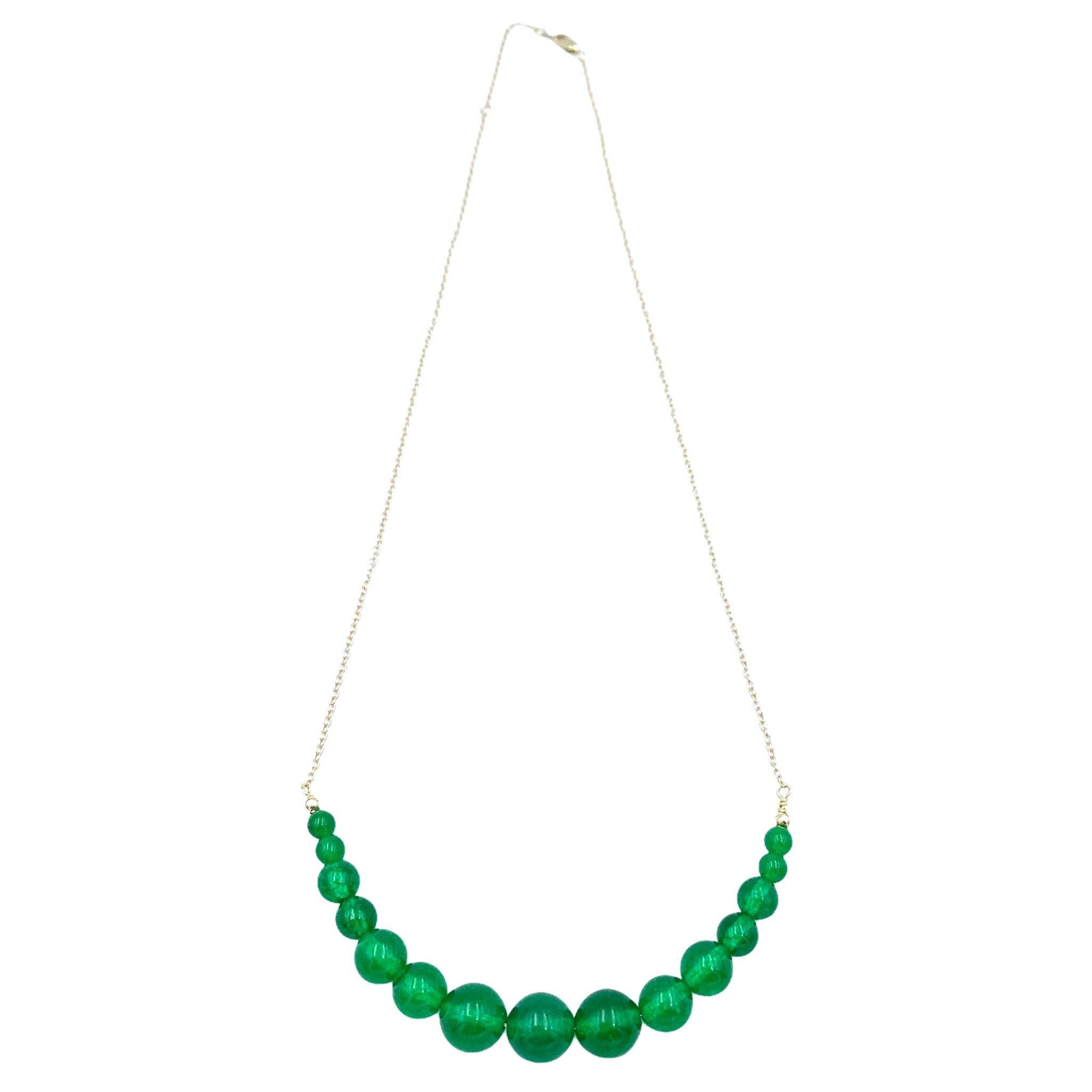 Green Chalcedony Beads Gold Long Double Stands Necklace at 1stDibs