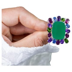 Green Chalcedony Ring Amethyst Rhodolite Chrome Diopside Kyanite 26 Carats