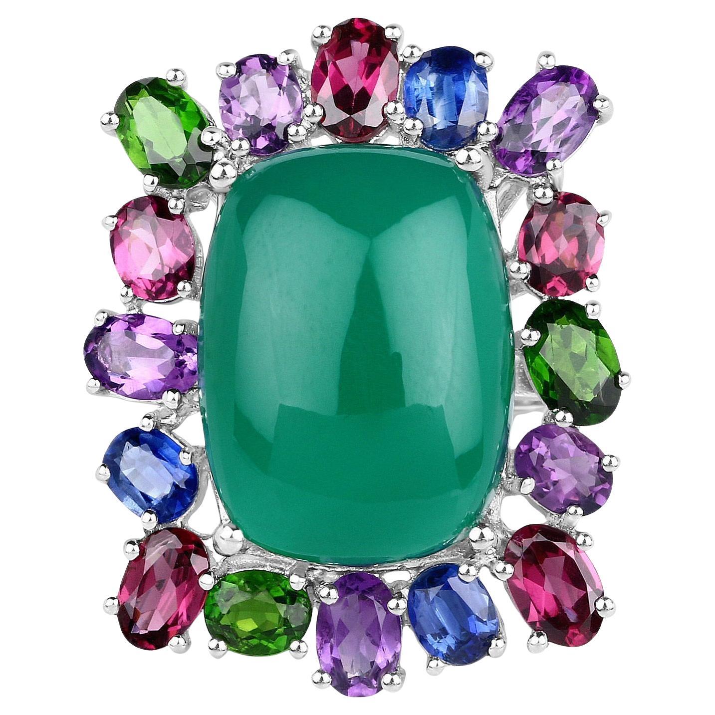 Grüner Chalcedon Ring Amethyst Rhodolith Chrom Diopsid Kyanit 26 Karat