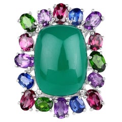 Anillo Calcedonia Verde Amatista Rodolita Cromo Diópsido Cianita 26 Quilates