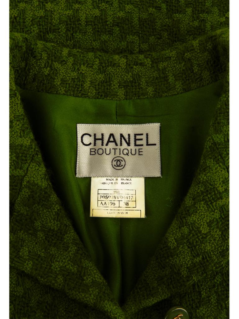Green Chanel Tweed Suit 1990s 1