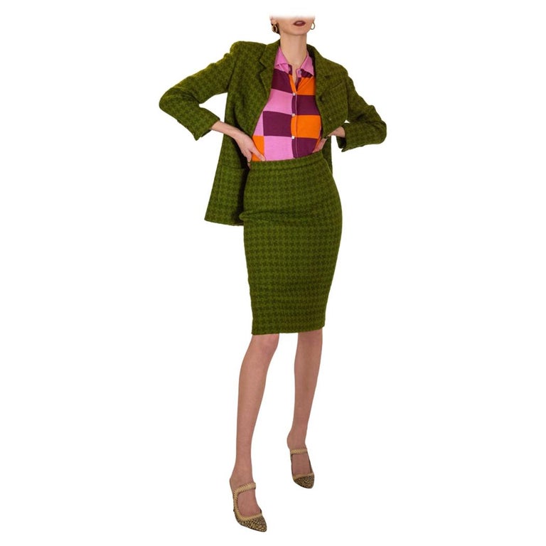 Green Chanel Tweed Suit 1990s at 1stDibs  green chanel suit, chanel green  suit, 90s chanel suit