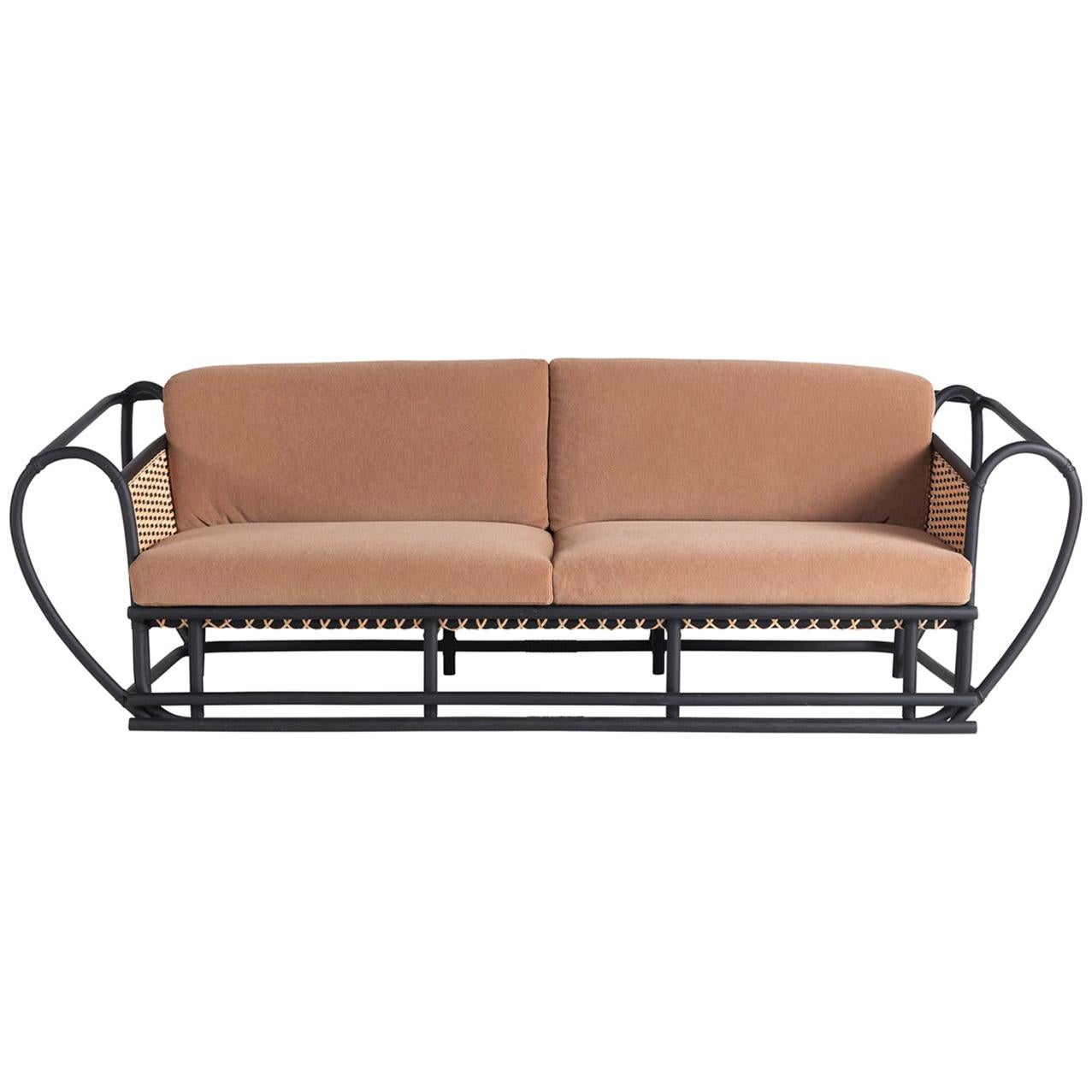 Green Channel Sofa with Black Frame For Sale