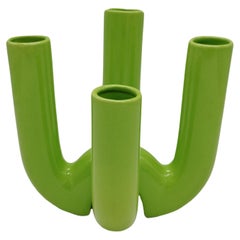 Green China Ceramic Double Interlocking Vase, Italy 1970s