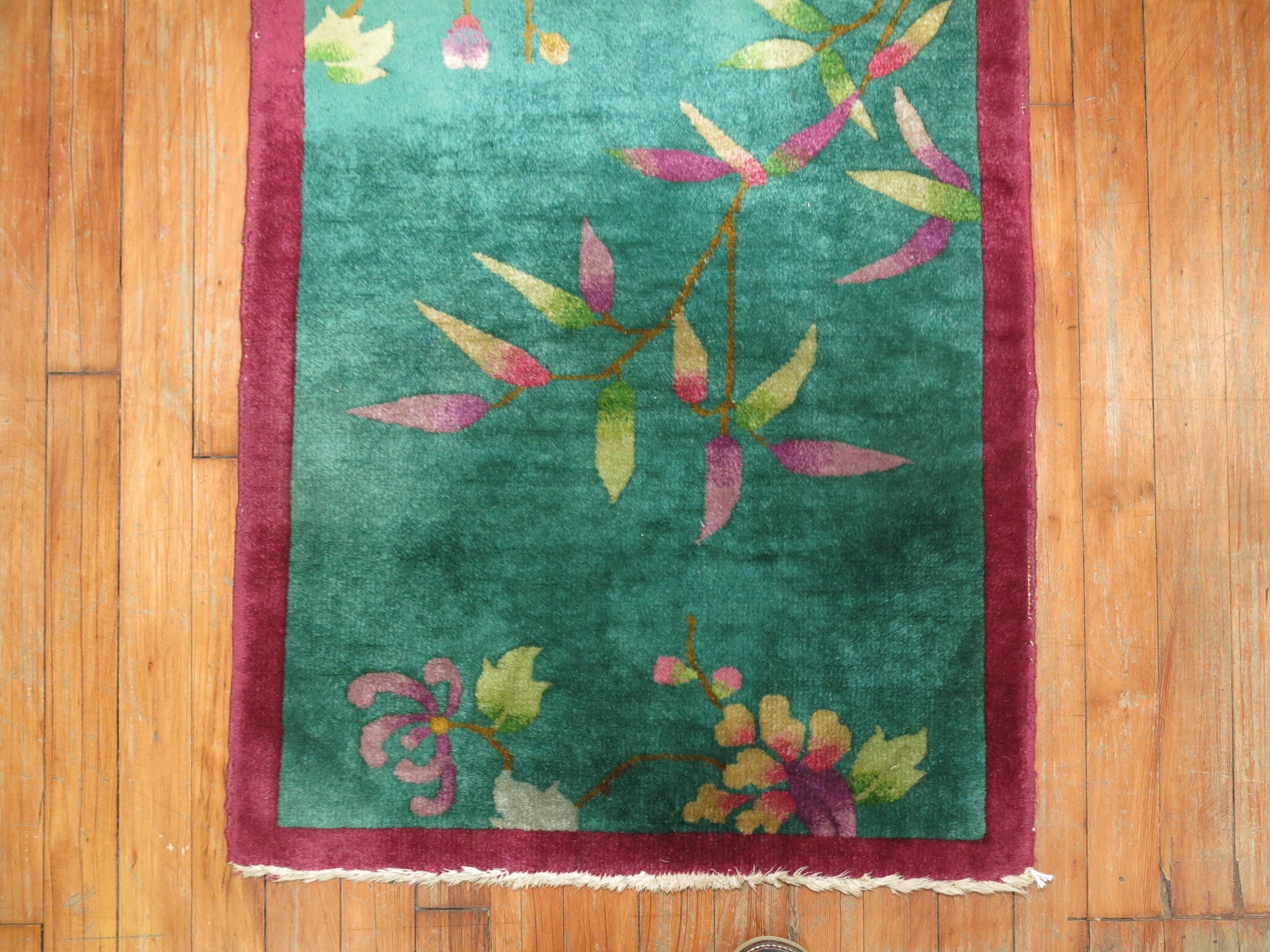 Hand-Woven Green Chinese Art Deco Scatter Rug
