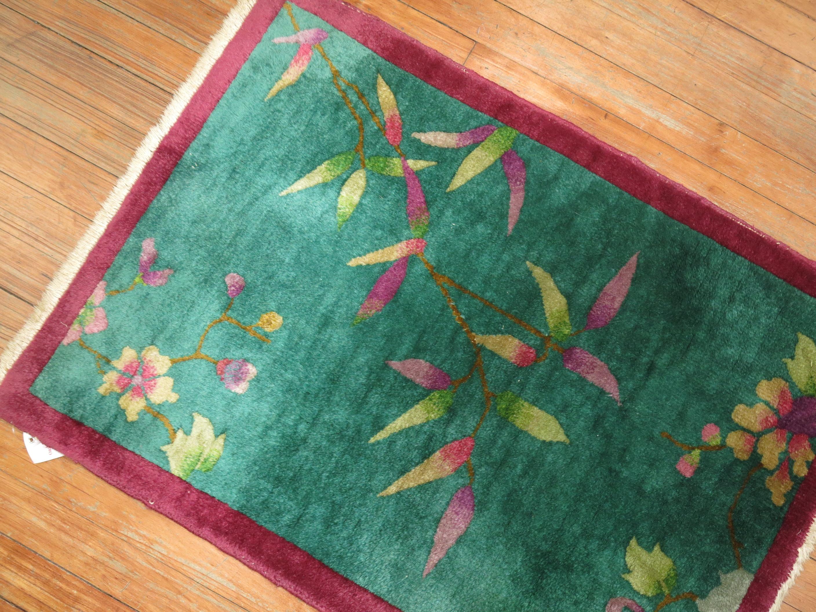 Green Chinese Art Deco Scatter Rug In Good Condition In New York, NY