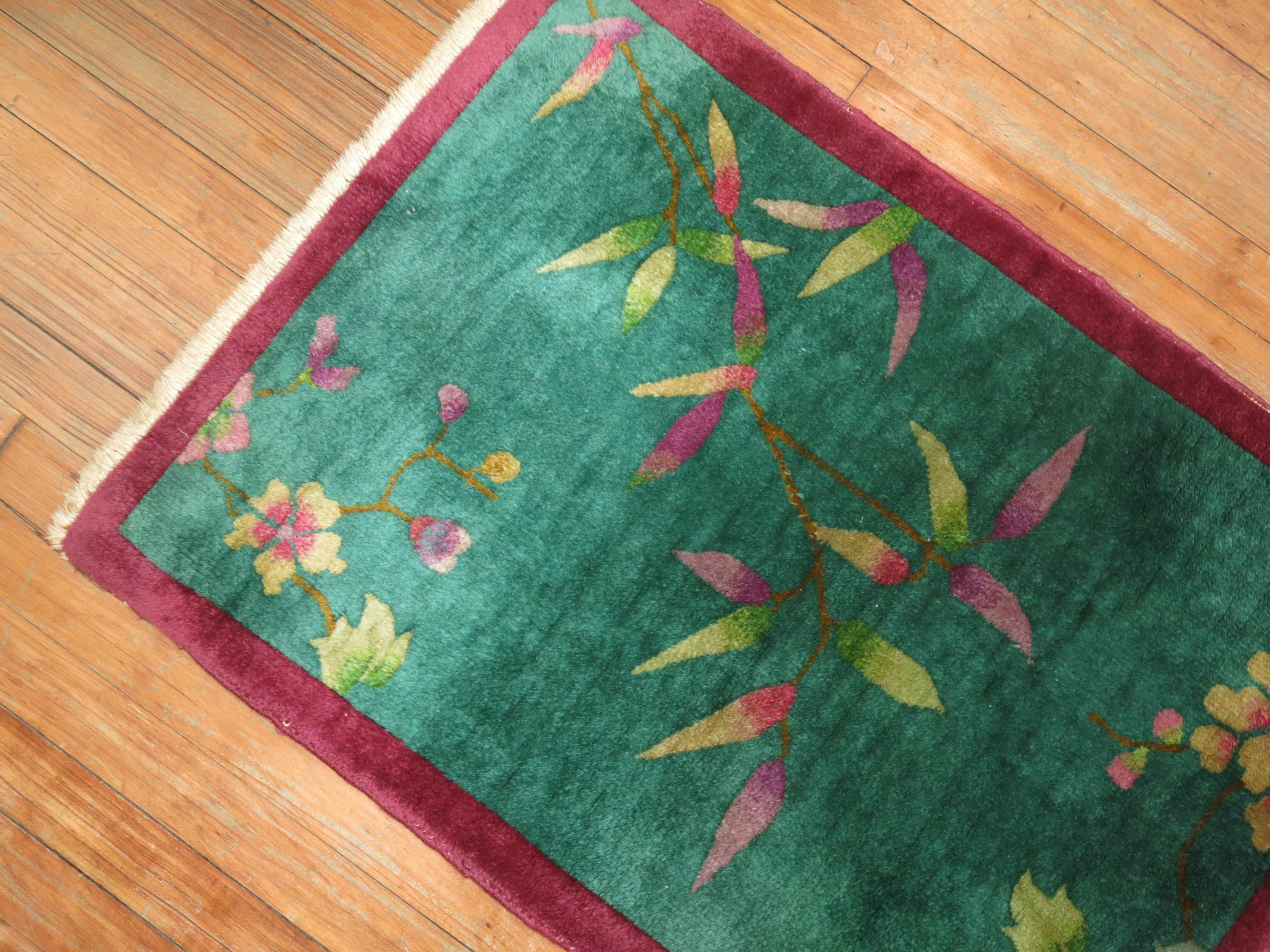 20th Century Green Chinese Art Deco Scatter Rug