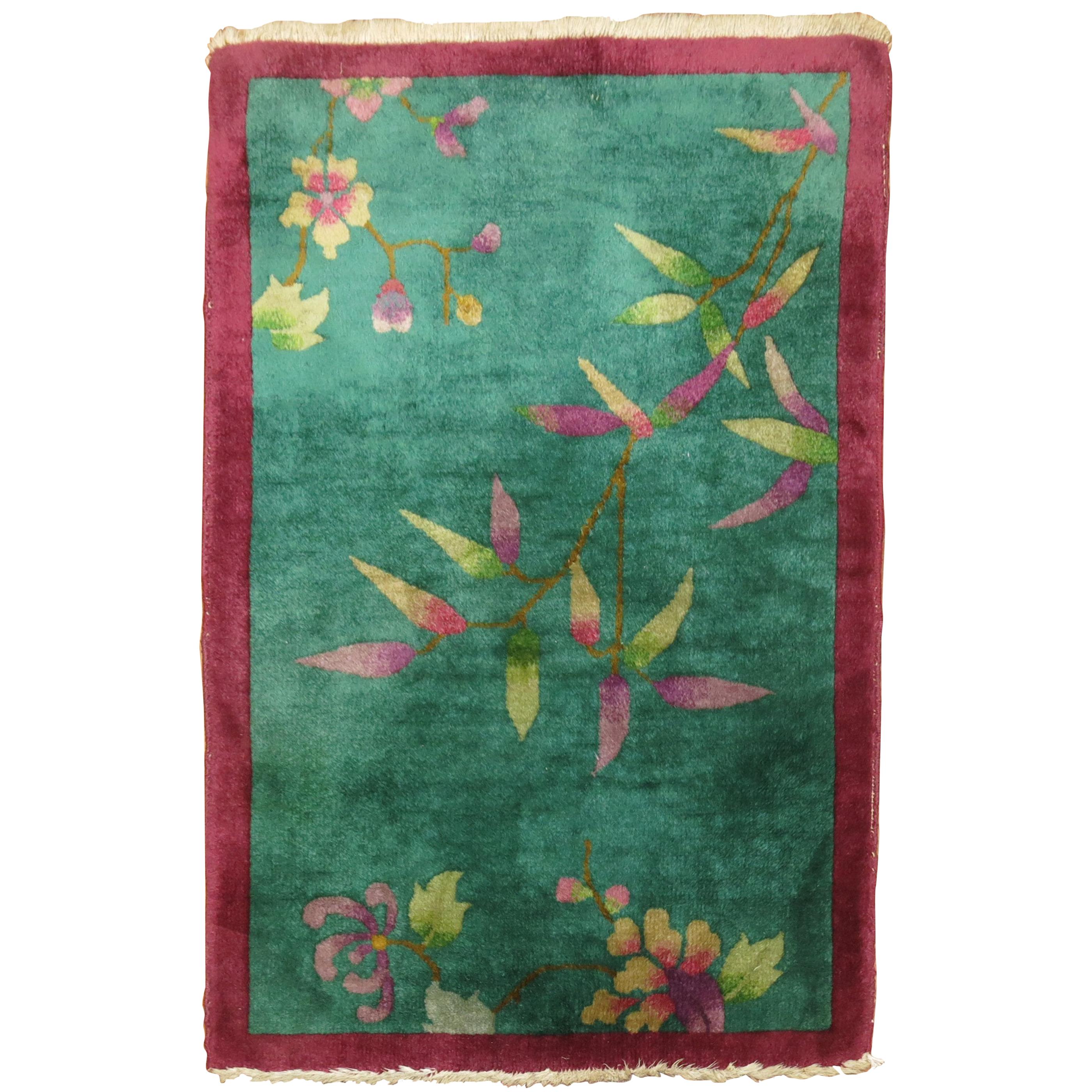 Green Chinese Art Deco Scatter Rug