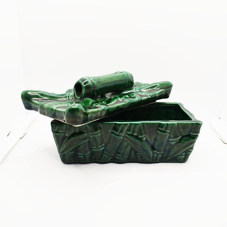 American Green Chinoiserie Ceramic Faux Bamboo Decorative Pagoda Box