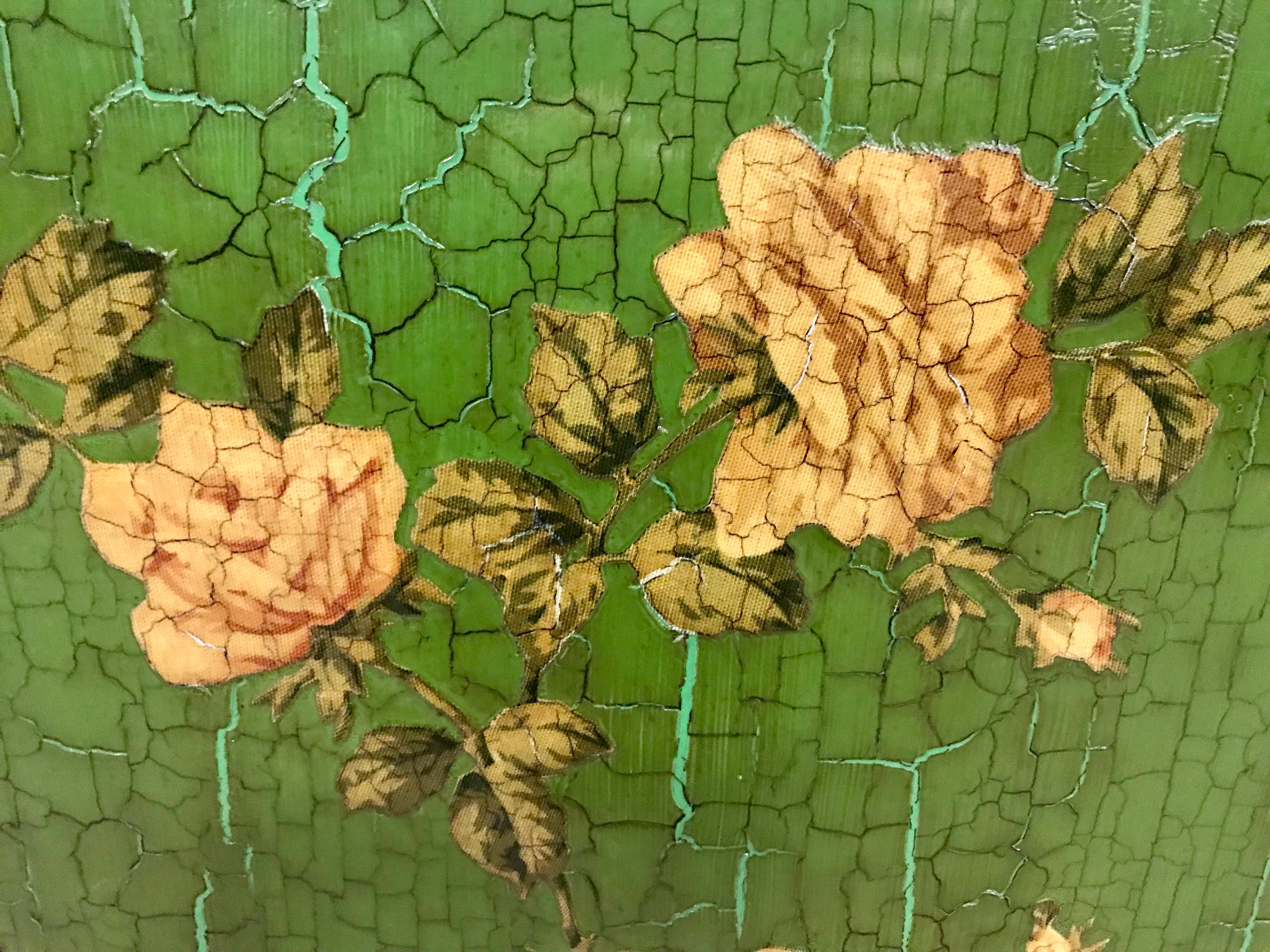 Green Chinoiserie Floral Decoupage and Bamboo Full Bed One of a Kind 4