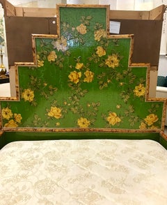 Green Chinoiserie Floral Decoupage and Bamboo Full Bed One of a Kind