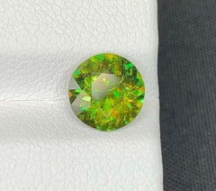 Gema Esfena Cromada Verde: Titanita talla redonda de 1,78 qt, piedra de nacimiento de junio