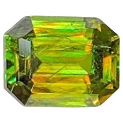 Green Chrome Sphene Gemstone: Lustrous Emerald Cut Titanite, 0.80 CT
