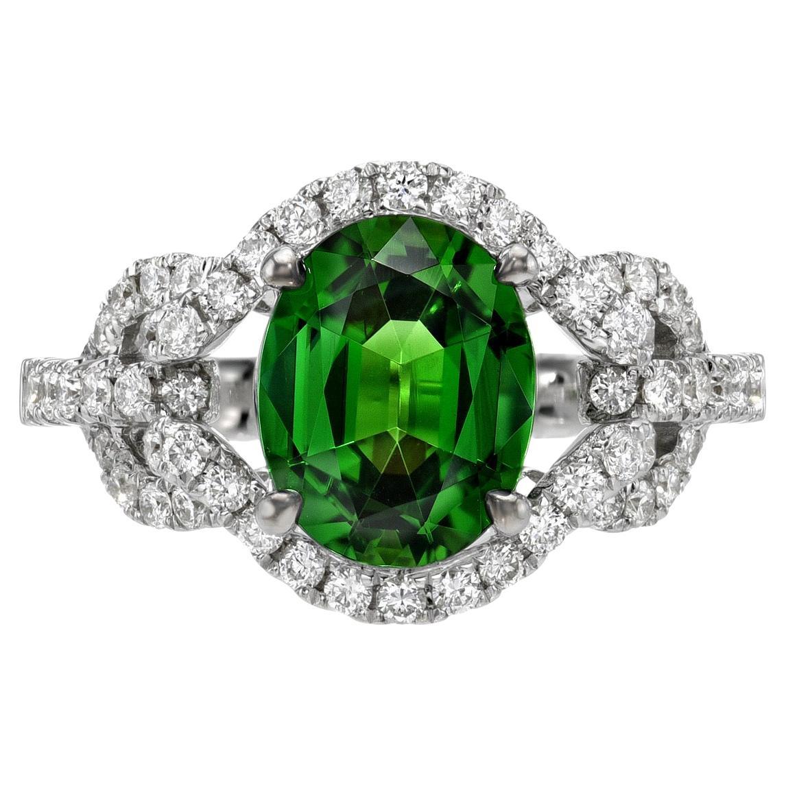 Oval Cut Green Chrome Tourmaline Ring 1.86 Carat Oval For Sale
