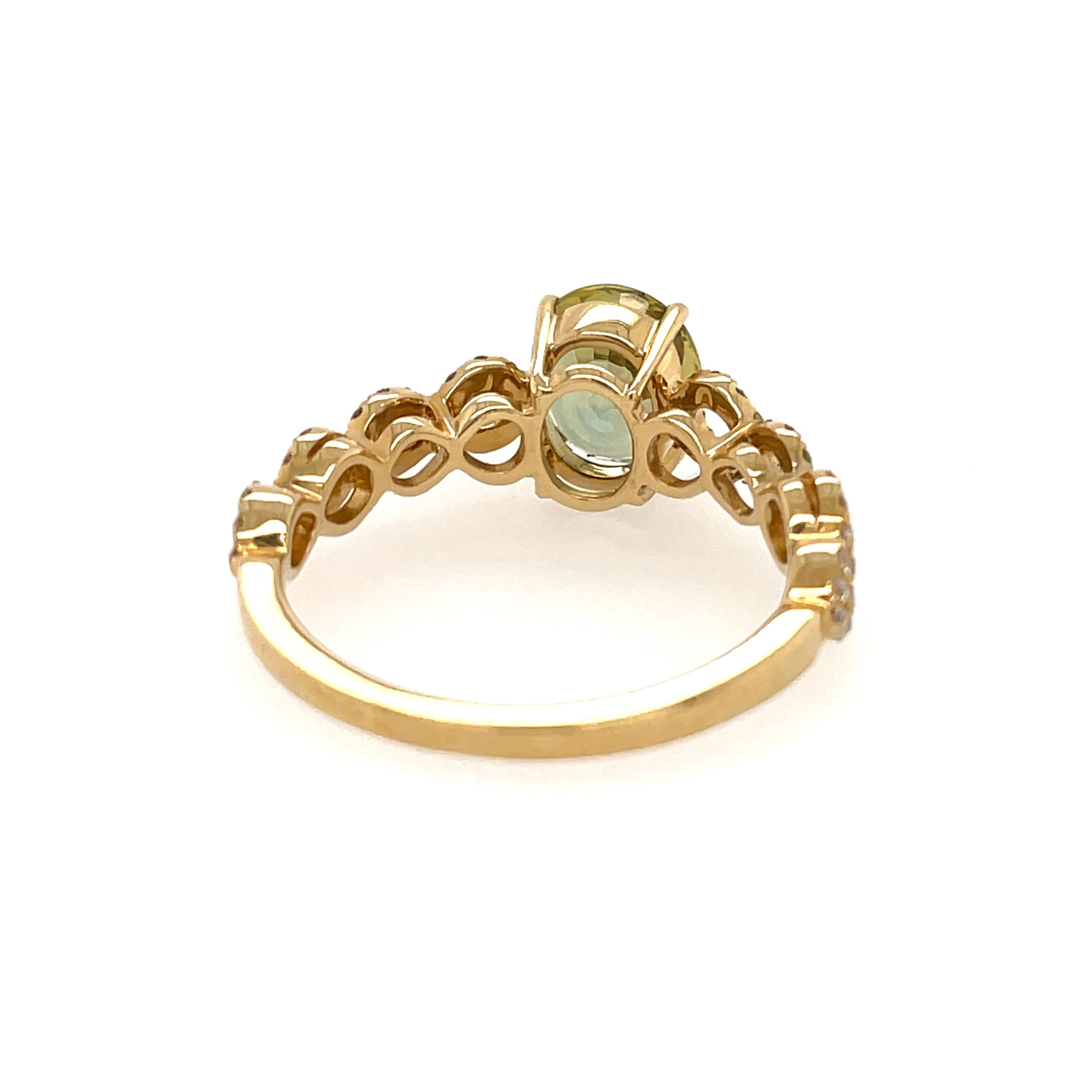 Contemporary Green Chrysoberyl Diamond Engagement Ring For Sale