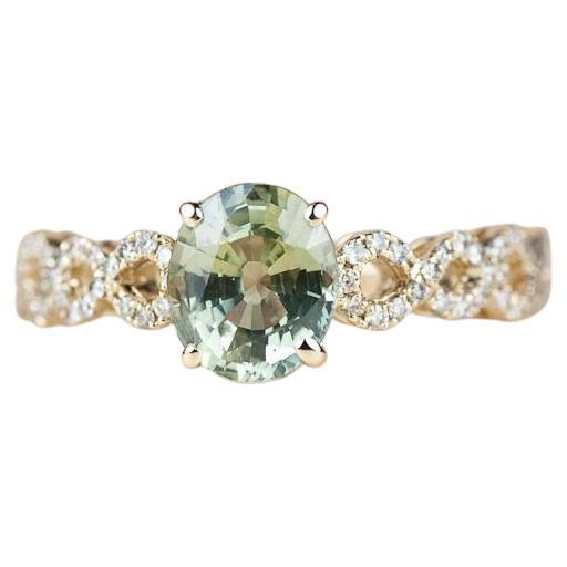 Green Chrysoberyl Diamond Engagement Ring For Sale