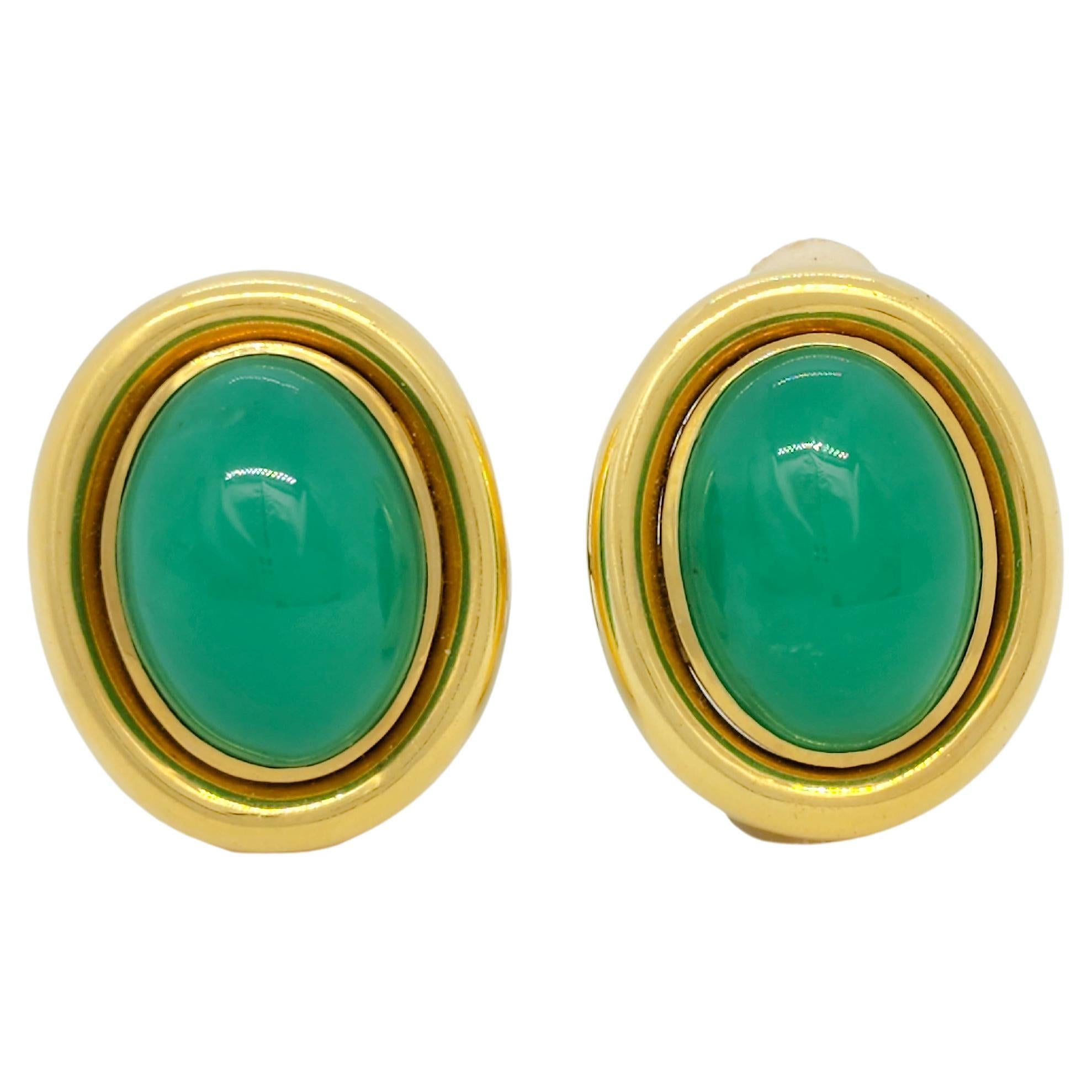 Beautiful Tony Duquette Citrine and Chrysophrase Gold ClipOn Earrings