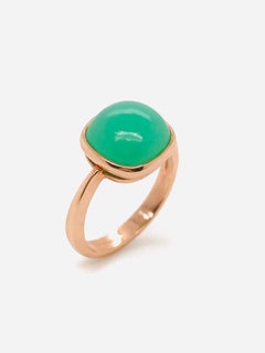 Green Chrysoprase Chalcedony on Rose Gold Ring 18 Karat