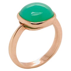 Green Chrysoprase Chalcedony on Rose Gold Ring 18 Karat