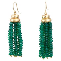 Green Chrysoprase Fringe Earrings Vintage 18k Gold Drops Estate Jewelry