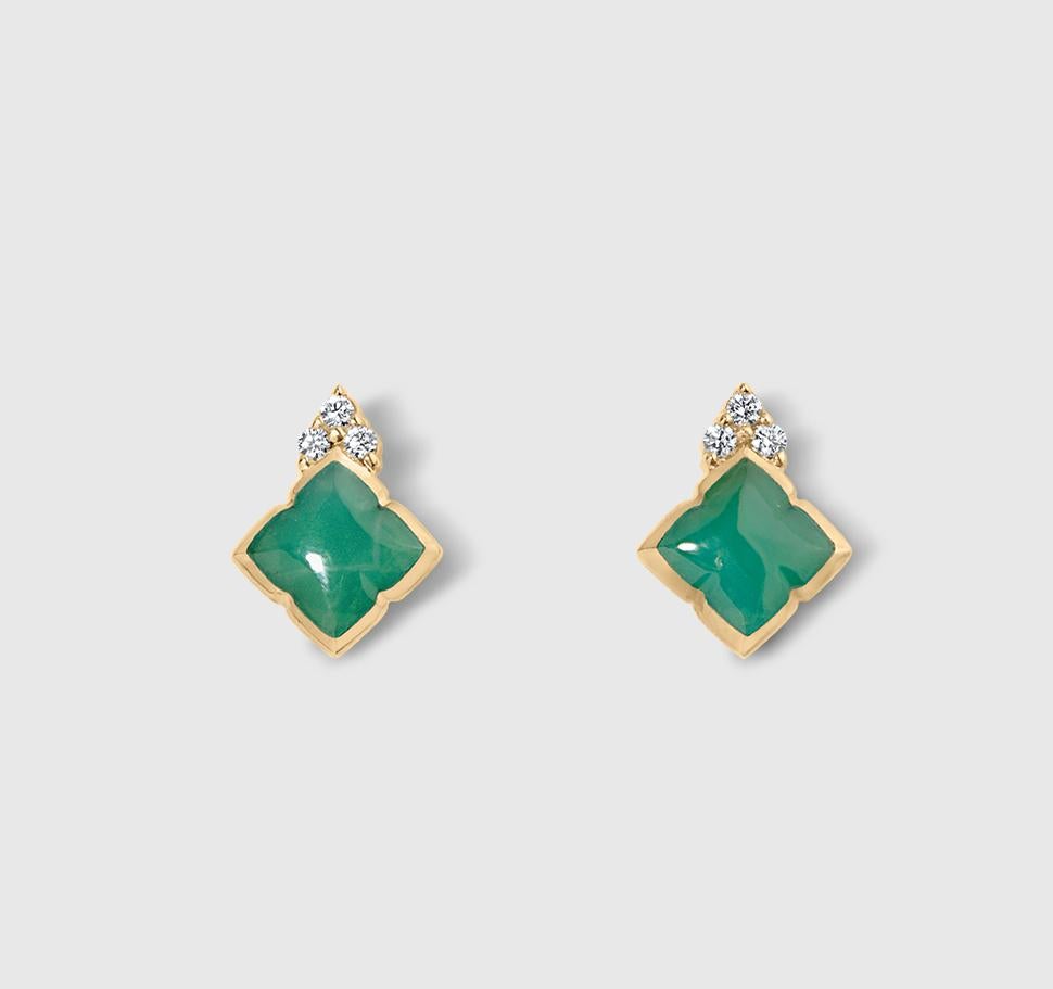 Green Chrysoprase Inlay Post Earrings with Diamonds, 14kt Gold by Kabana 

All designs may be custom-ordered in many of Kabana’s stones, including: sleeping beauty turquoise, turquoise, four-star opal, five-star-high-grade opal, black onyx, red or