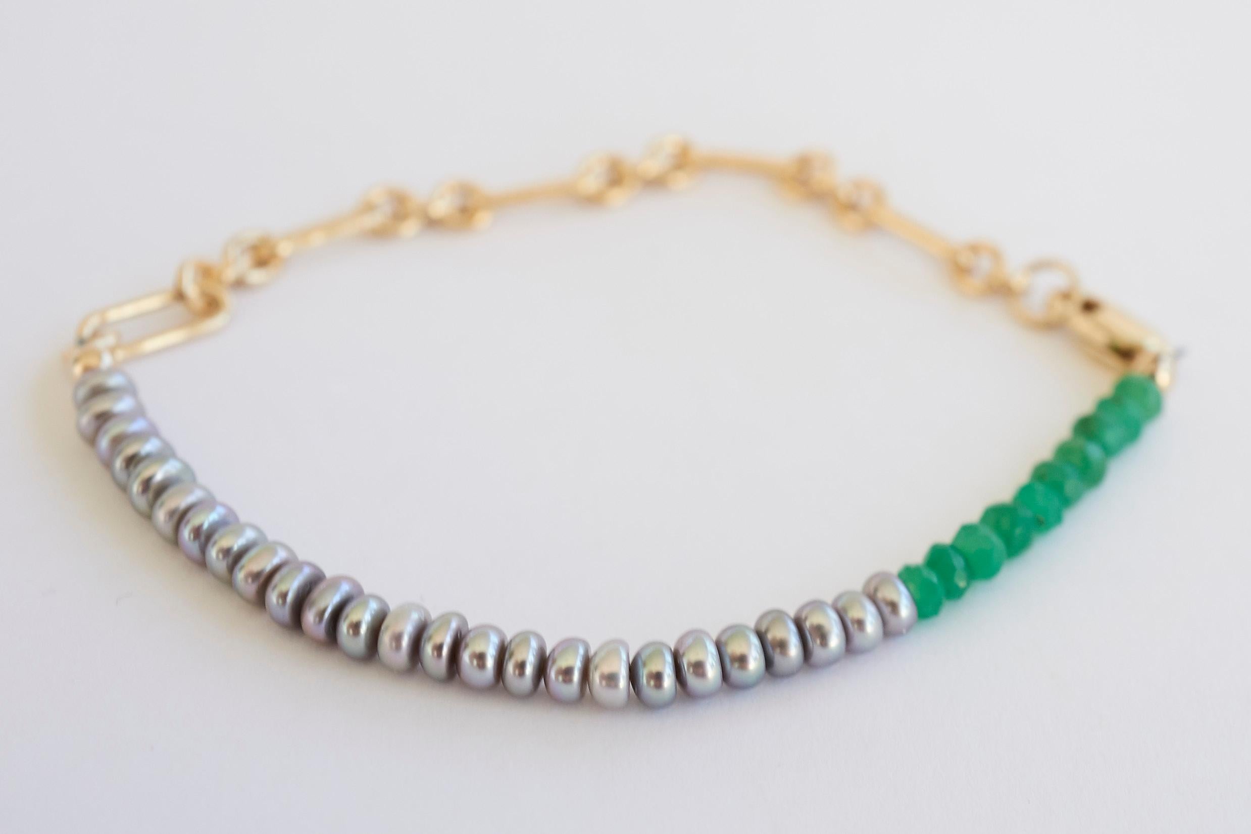 Pearl Bead Bracelet Gold Filled Chain Green Chrysoprase Dauphin

