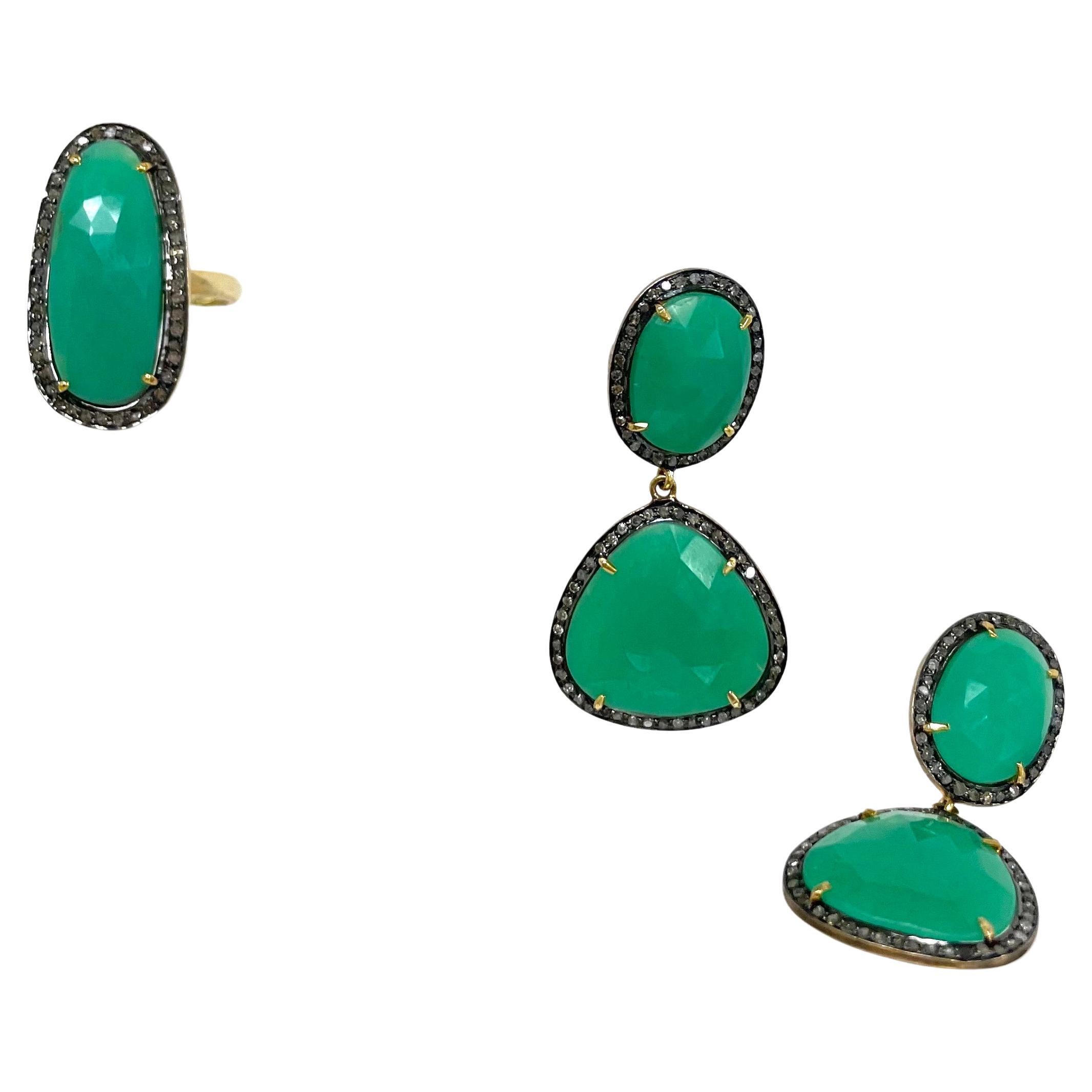 Green Chrysoprase with Pave Diamonds Paradizia Earrings For Sale 8