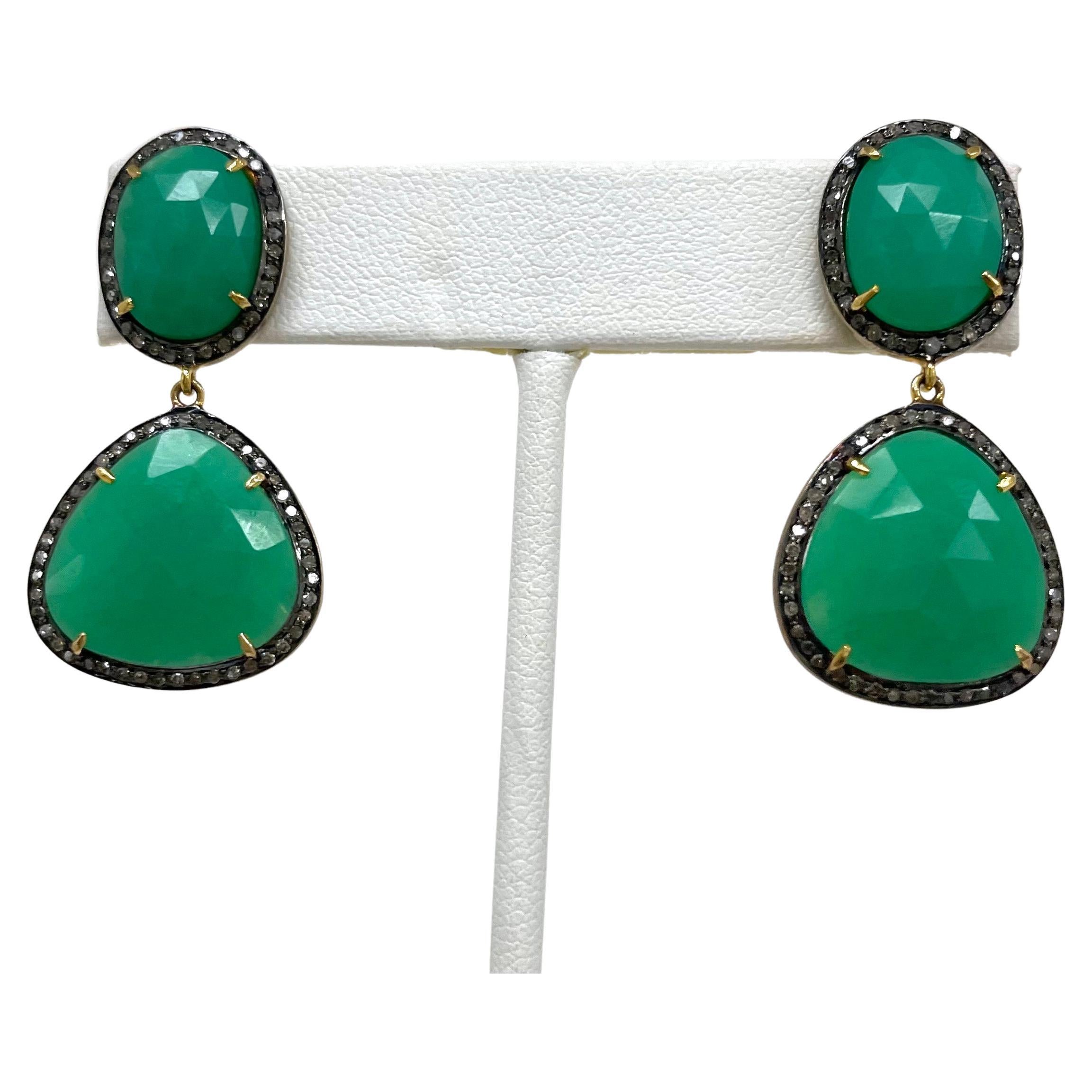 Women's Green Chrysoprase with Pave Diamonds Paradizia Earrings For Sale