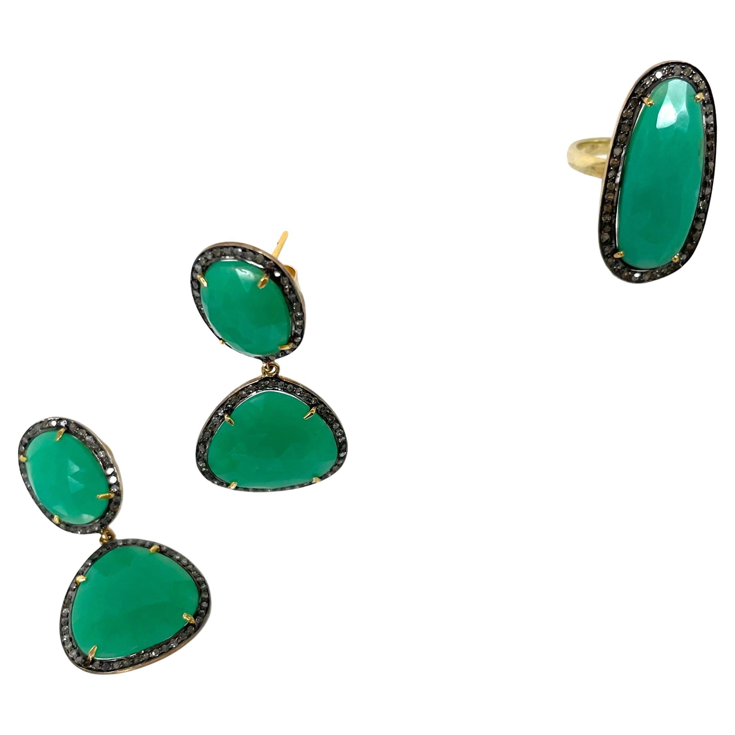 Green Chrysoprase with Pave Diamonds Paradizia Earrings For Sale 4