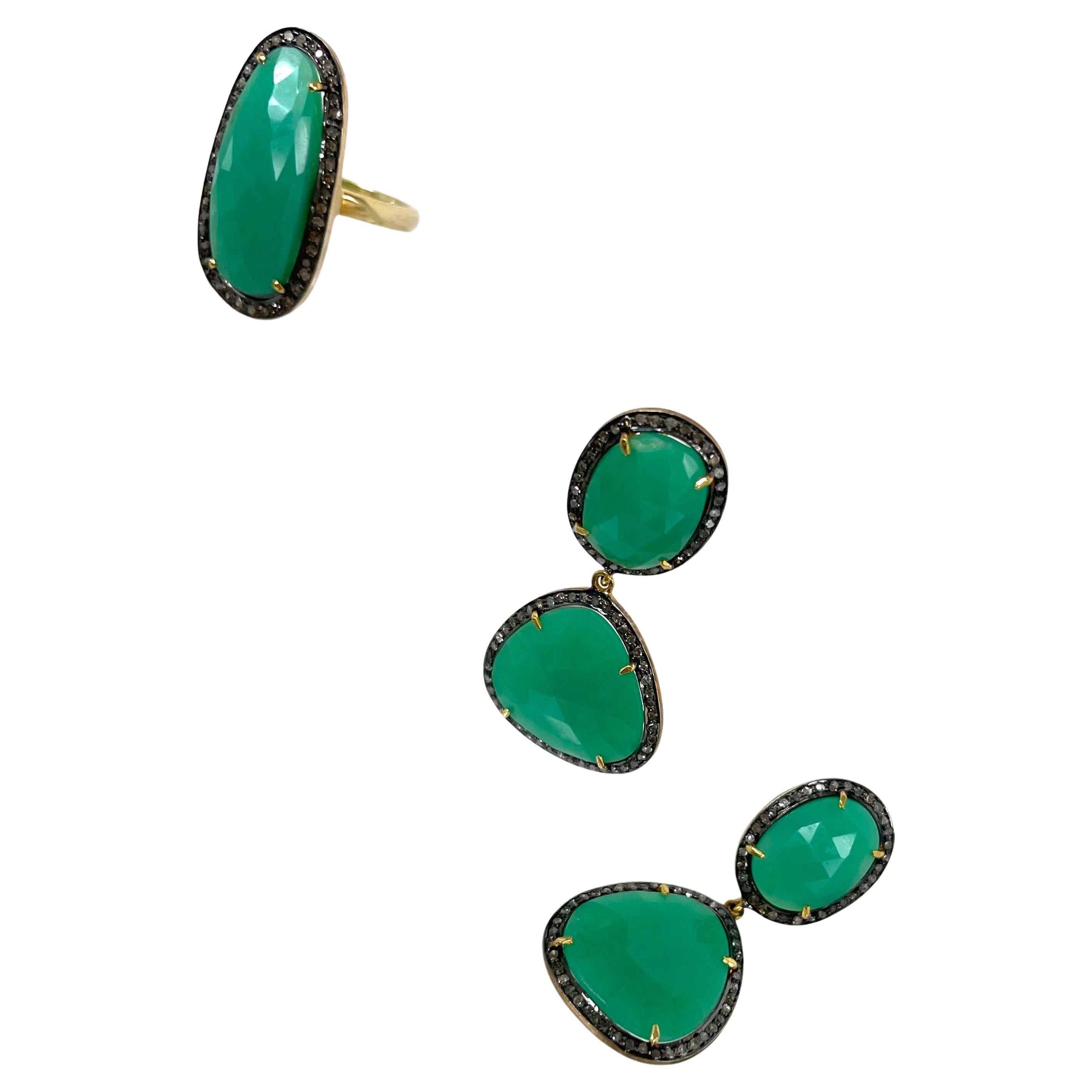 Green Chrysoprase with Pave Diamonds Paradizia Earrings For Sale 6