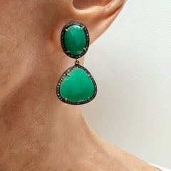 Green Chrysoprase with Pave Diamonds Paradizia Earrings