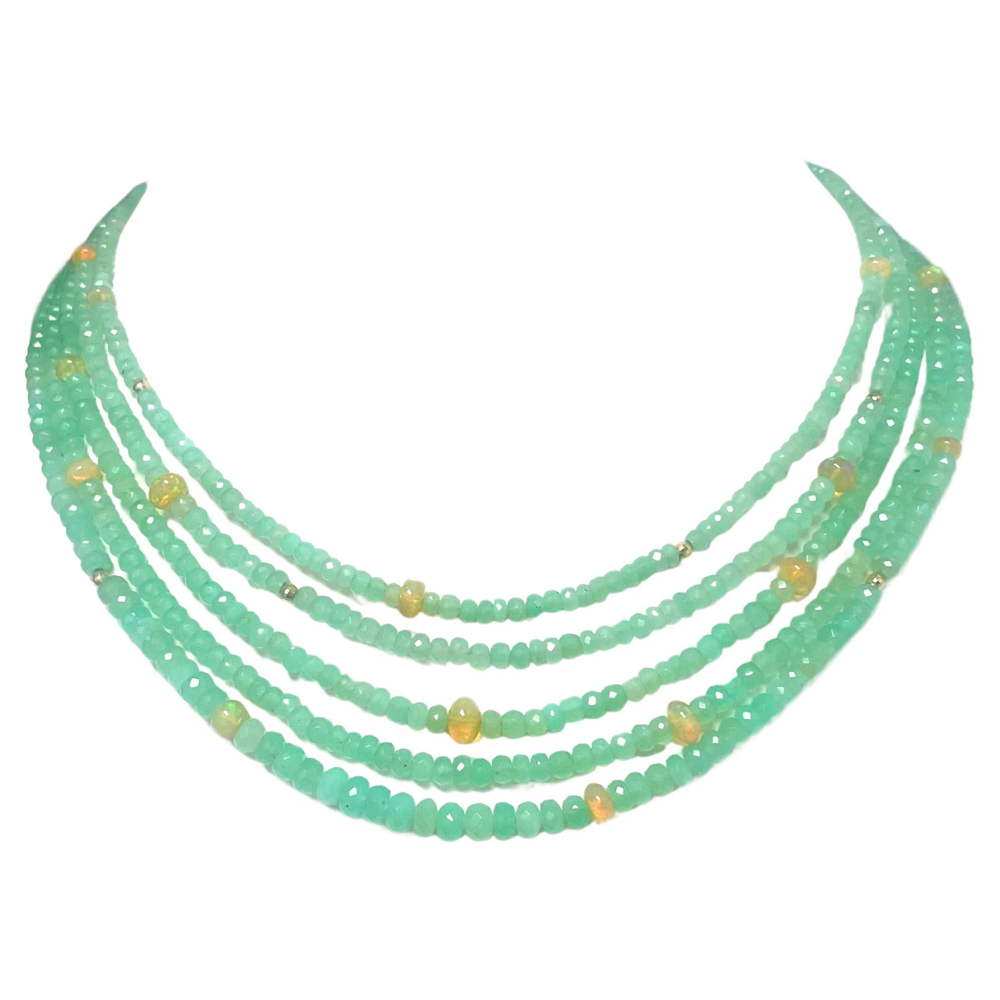 Mehrstrangige Paradizia-Halskette mit grünem Chrysopras mit gelben Opalen im Zustand „Neu“ im Angebot in Laguna Beach, CA