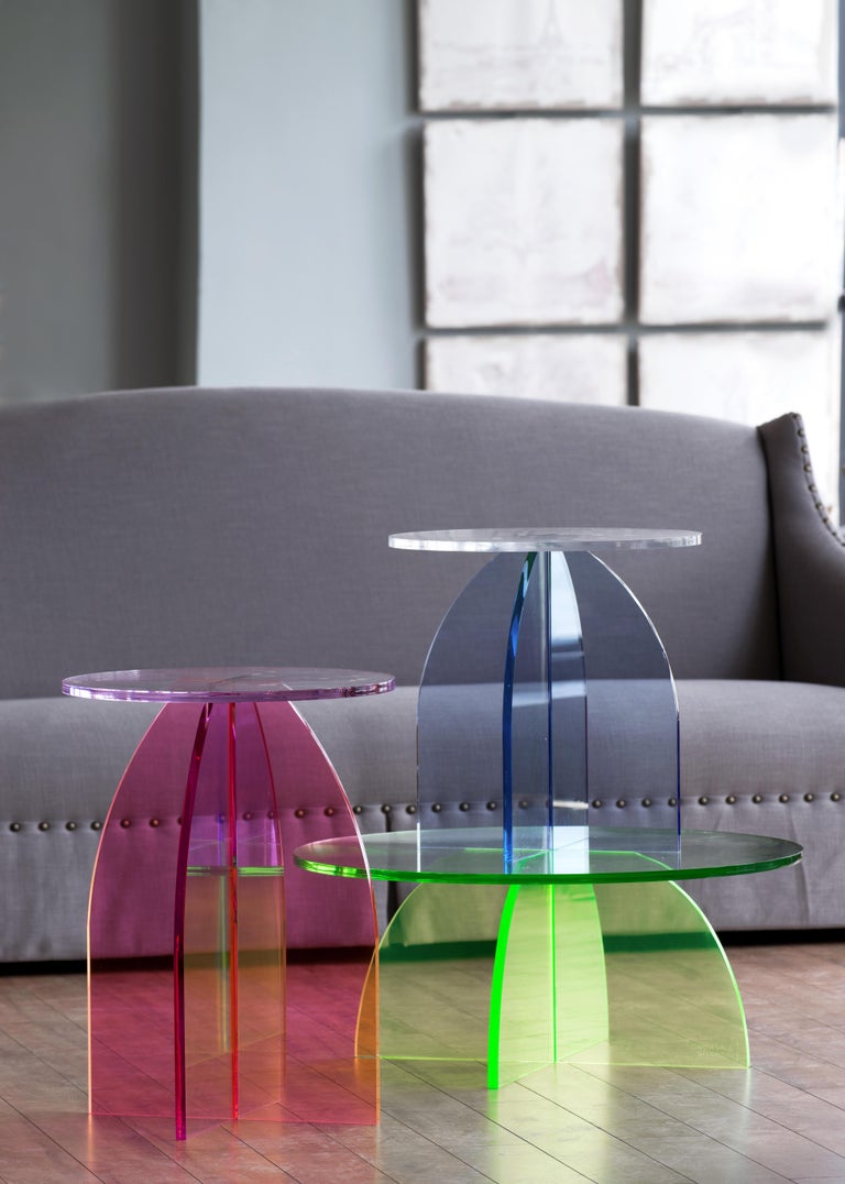 This is Carnevale Studio’s first acrylic collection of tables. Shown first on 1stdibs! 

This collection consist of a Coffee Table, Side Table & Bedside Table.

Jessica had been working with glass and it was these experiments (making her first neon