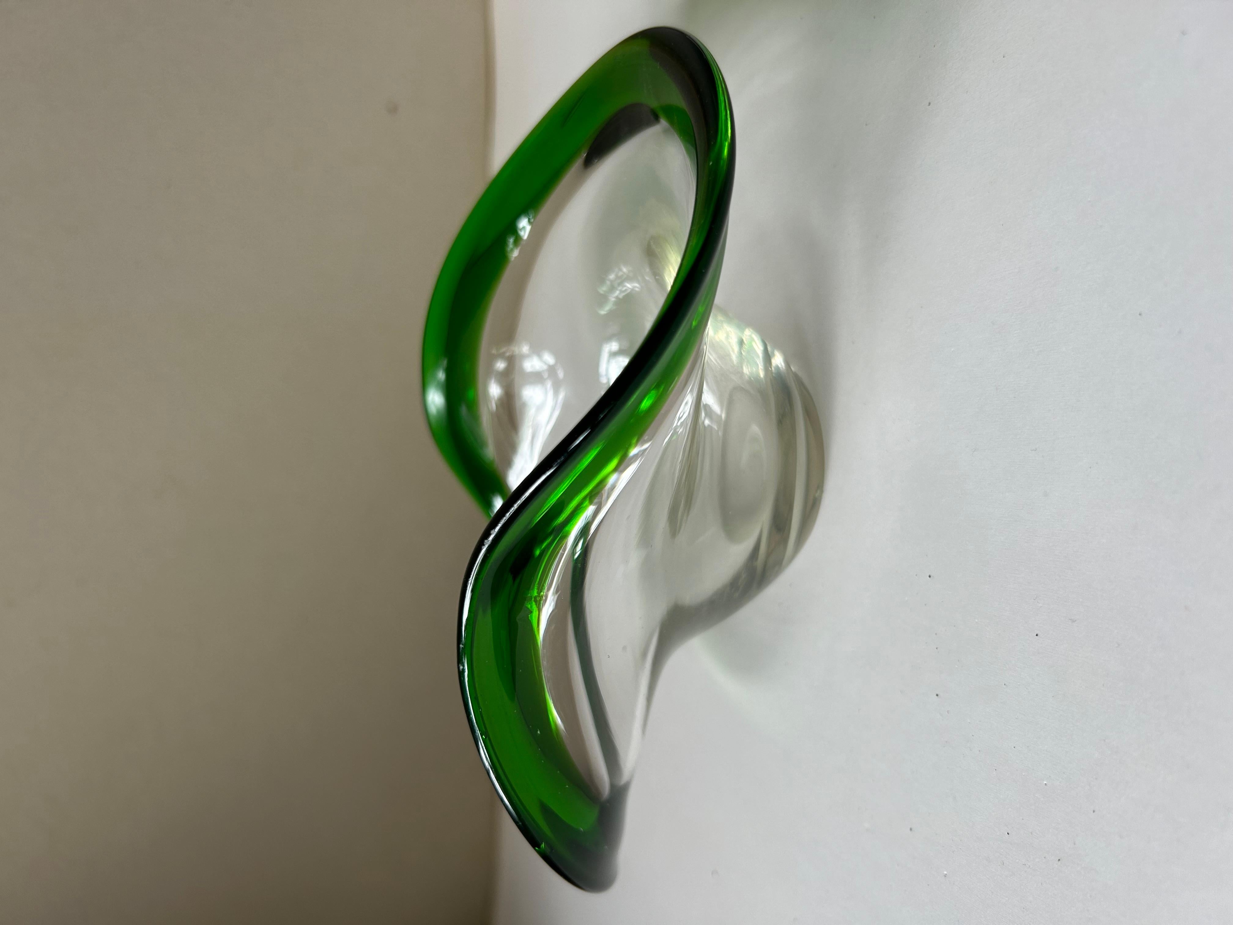 Italian Green / Clear Murano Glass Bowl, Italy 1960s For Sale