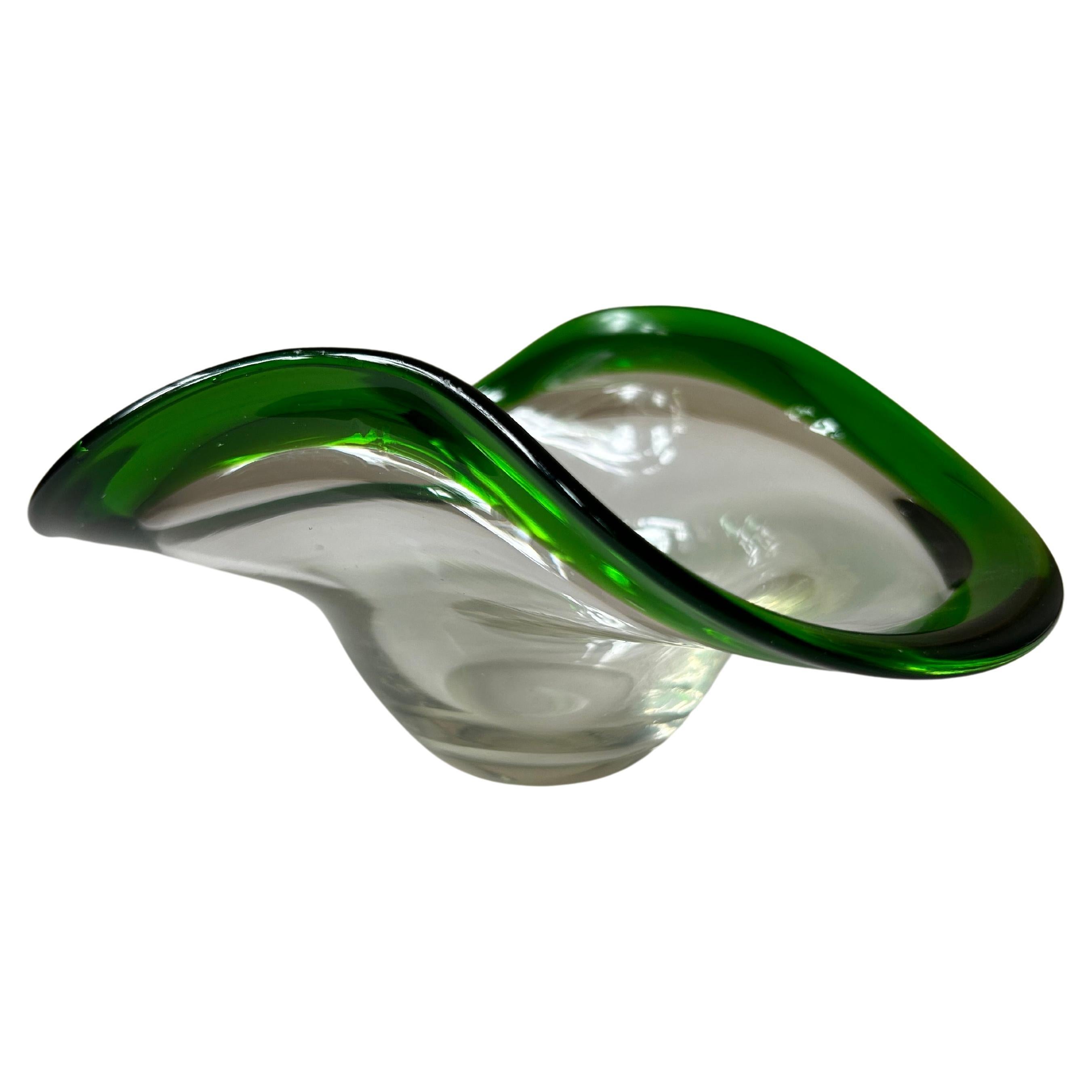 Cuenco de cristal de Murano verde / transparente, Italia Años 60