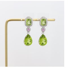Green Clip-on Earrings 18 Karat Chandelier Earring Green Dangle Peridot