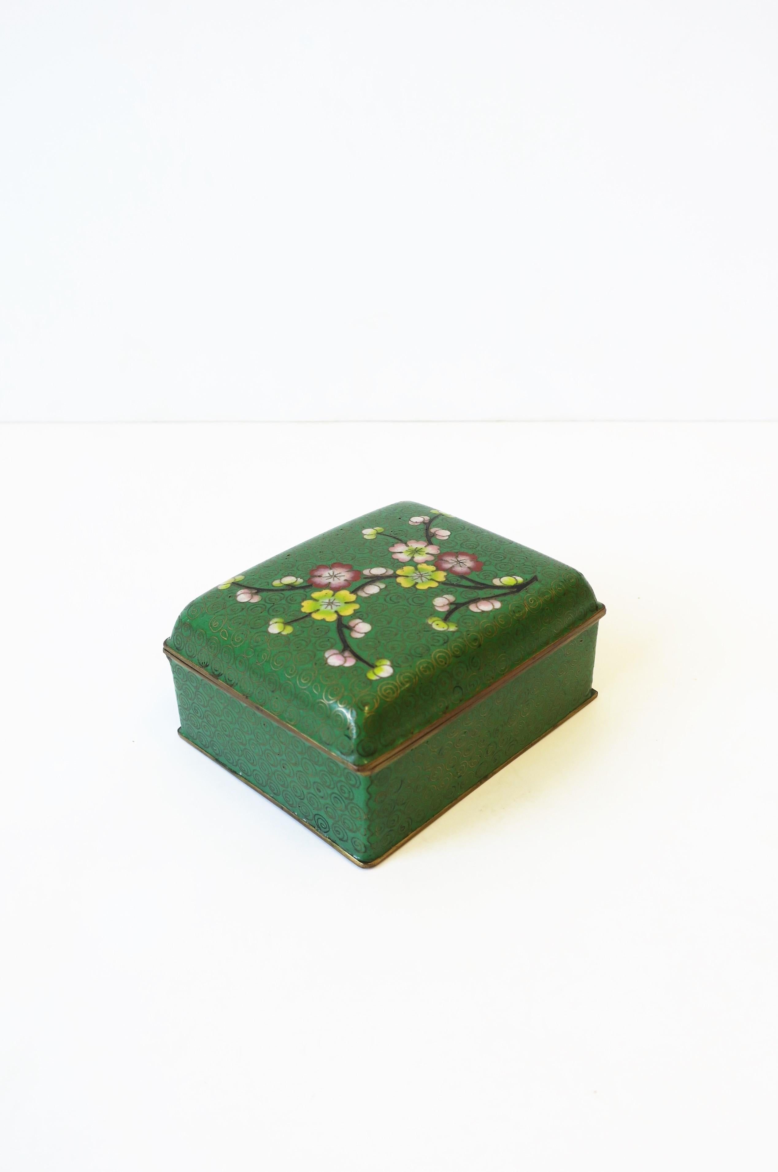 Chinese Green Cloisonné Enamel and Brass Jewelry Box For Sale