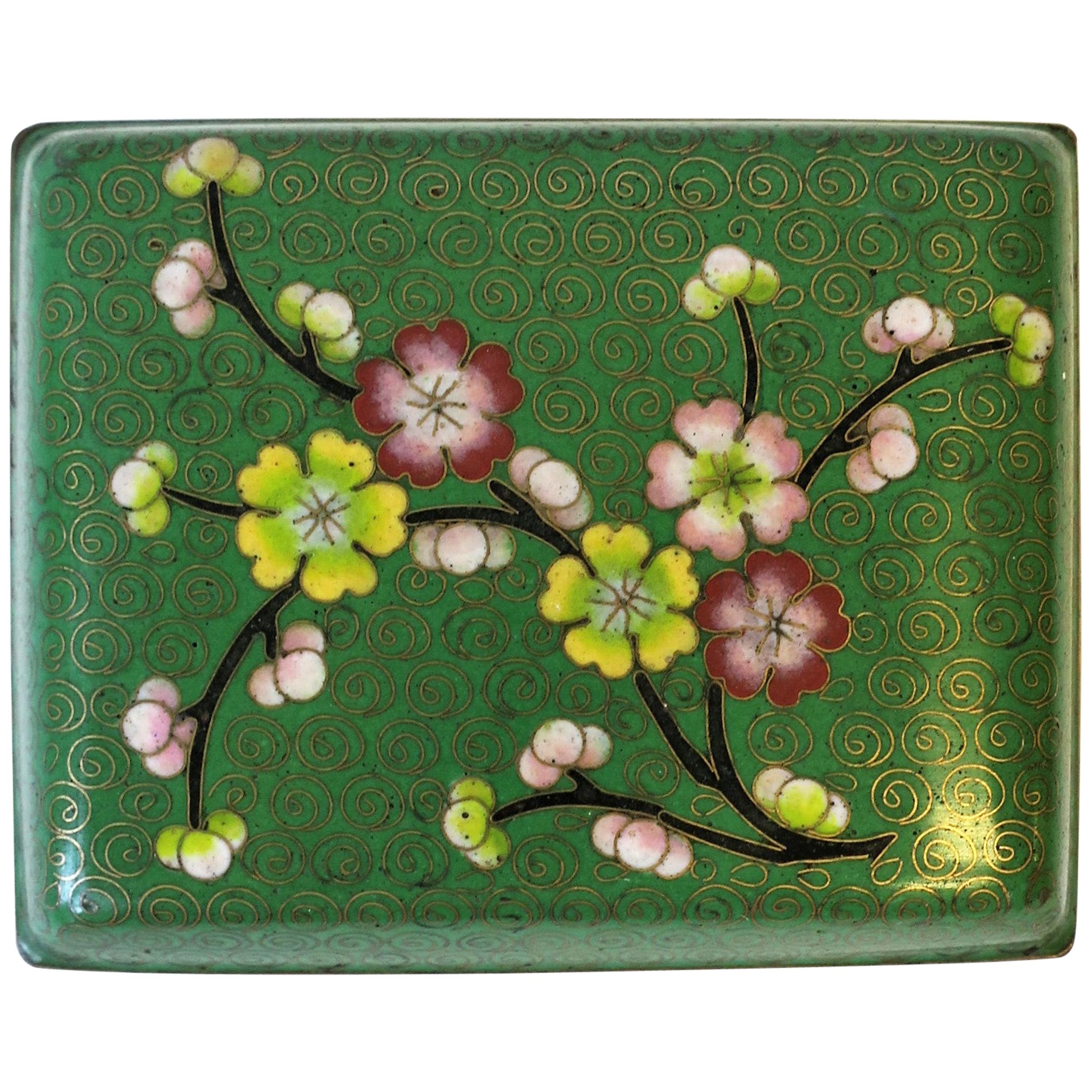 Green Cloisonné Enamel and Brass Jewelry Box For Sale