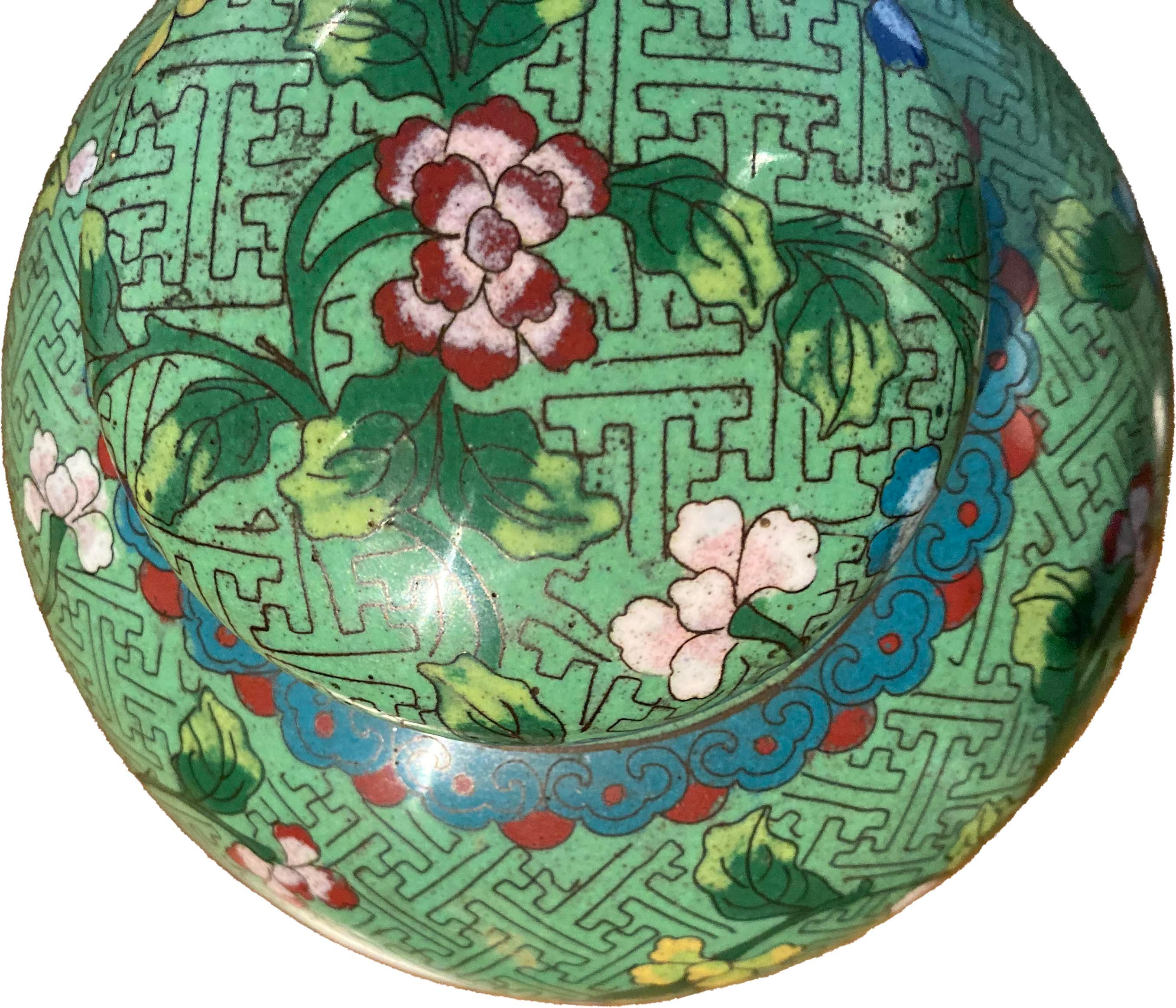 Chinese Green Cloisonné Jar For Sale