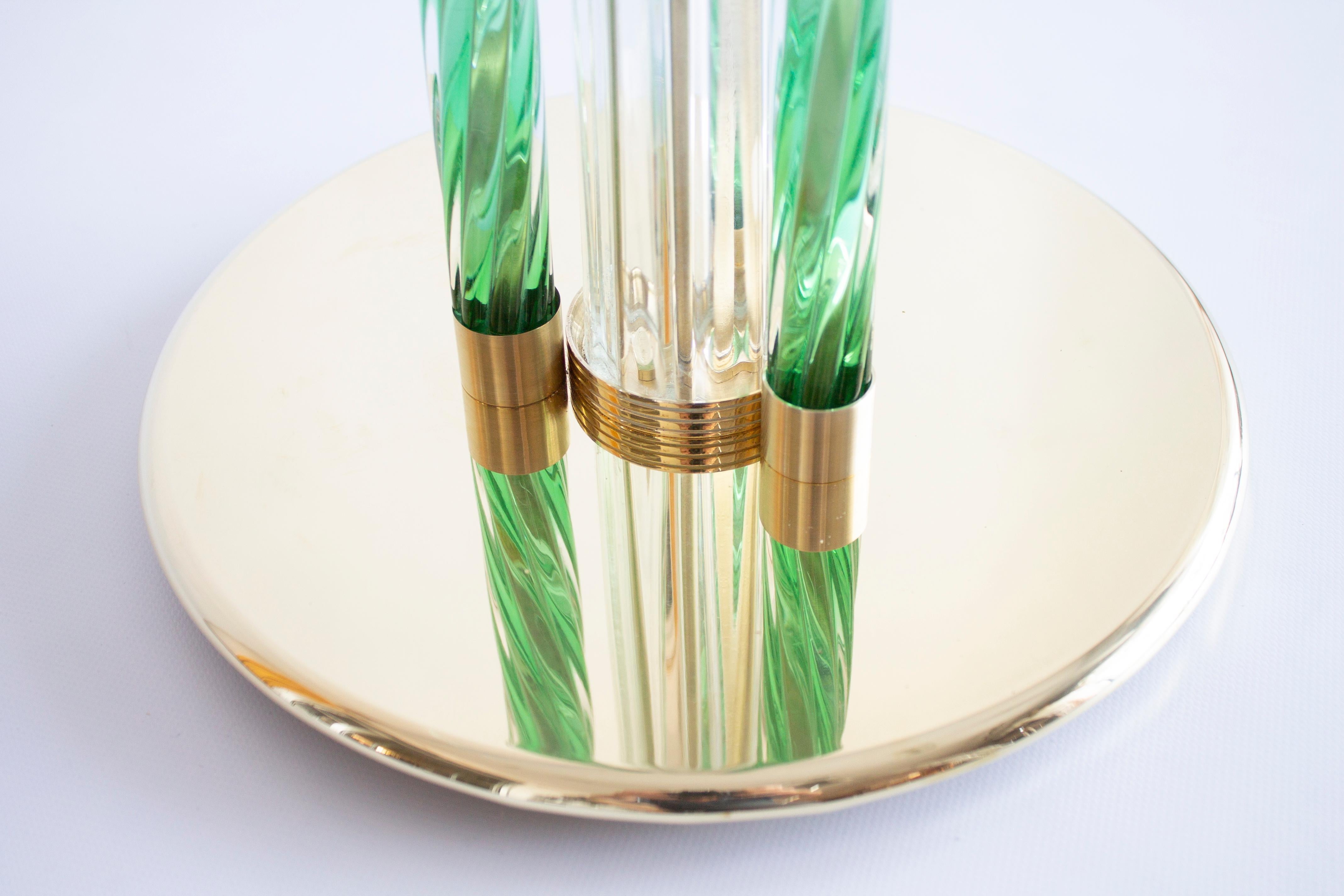 Mid-Century Modern Green Coffe Table in Blown Murano Glass and Brass Frame Italy Contemporary For Sale