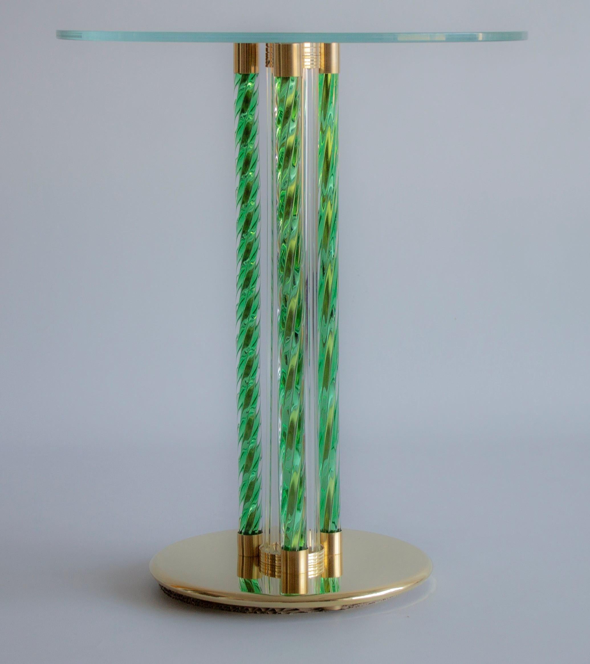 Green Coffe Table in Blown Murano Glass and Brass Frame Italy Contemporary For Sale 1