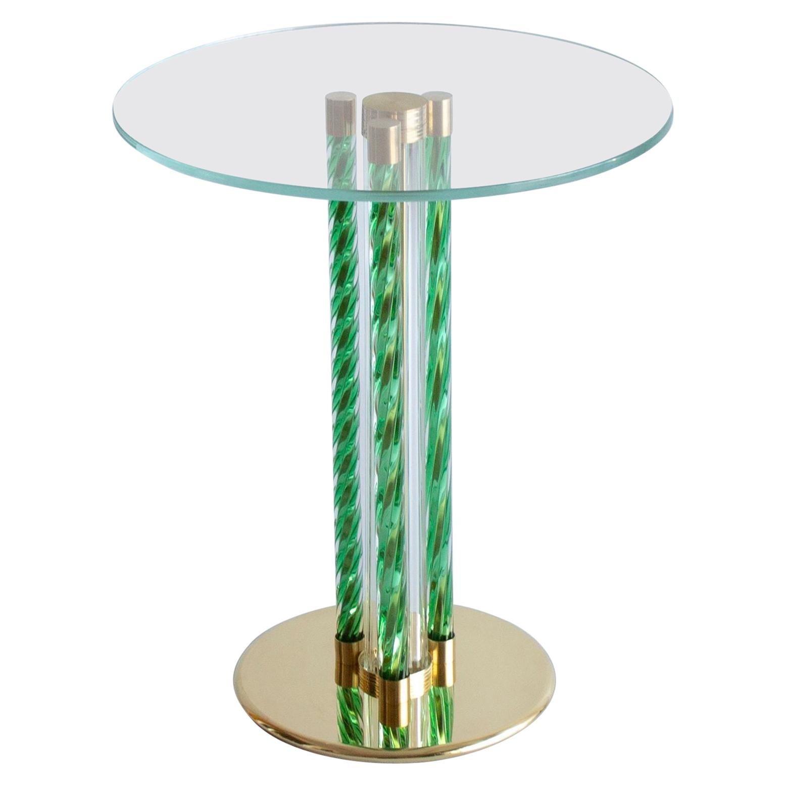 Green Coffe Table in Blown Murano Glass and Brass Frame Italy Contemporary For Sale
