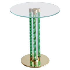 Green Coffe Table in Blown Murano Glass and Brass Frame Italy Contemporary