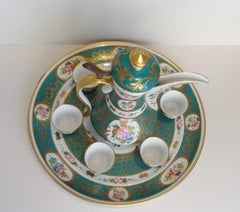 Green Coffee Service for Six, Finely Decorated Porcelain Limoges, 20th Century