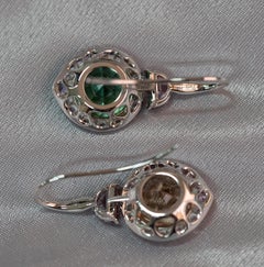 Green & Cognac Tourmalines Spinels & Sapphire Earrings, 18k White Gold Earrings