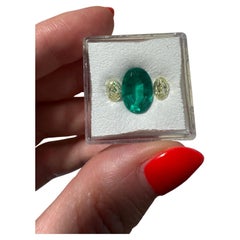 Green Colombian Oval Emerald and Fancy Yellow Diamond Ring in 18K Yellow Gold