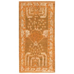 Green Color Antique Turkish Oushak Rug. Size: 3 ft 5 in x 6 ft 5 in