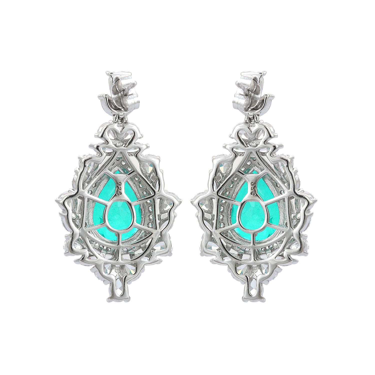 Green Color Rhinestone Tear Drop Earrings for Gifts Jewelry in 925 Silver For Sale 2