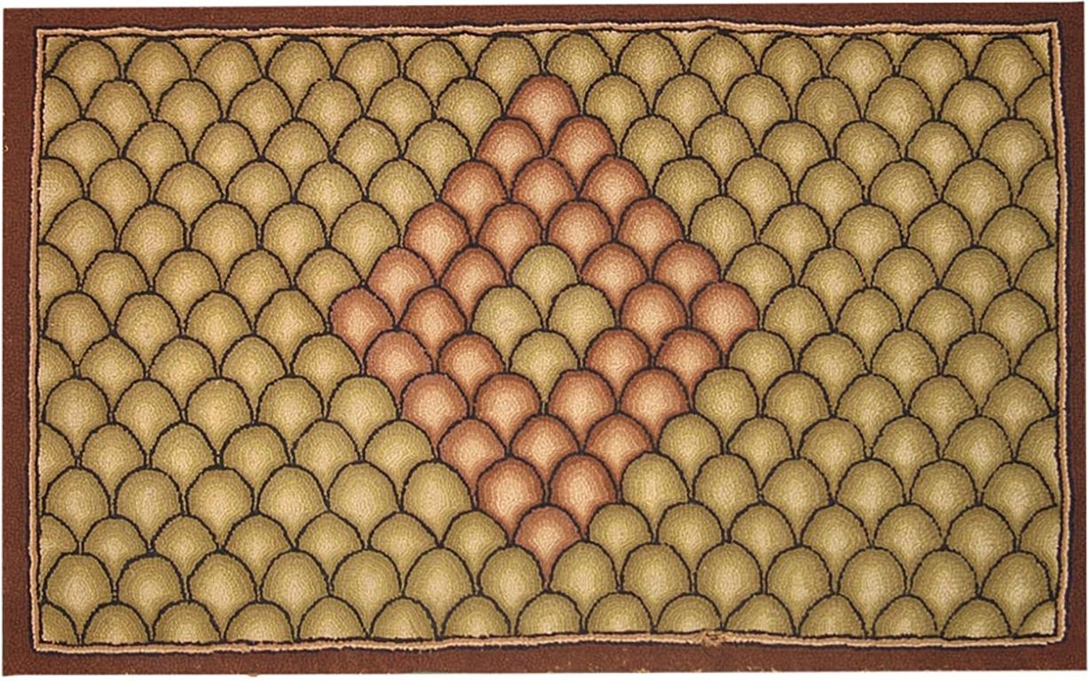 Beautiful Green Color Small Scatter Size Antique American Hooked Rug, Country of Origin: America, Circa Date: 1900