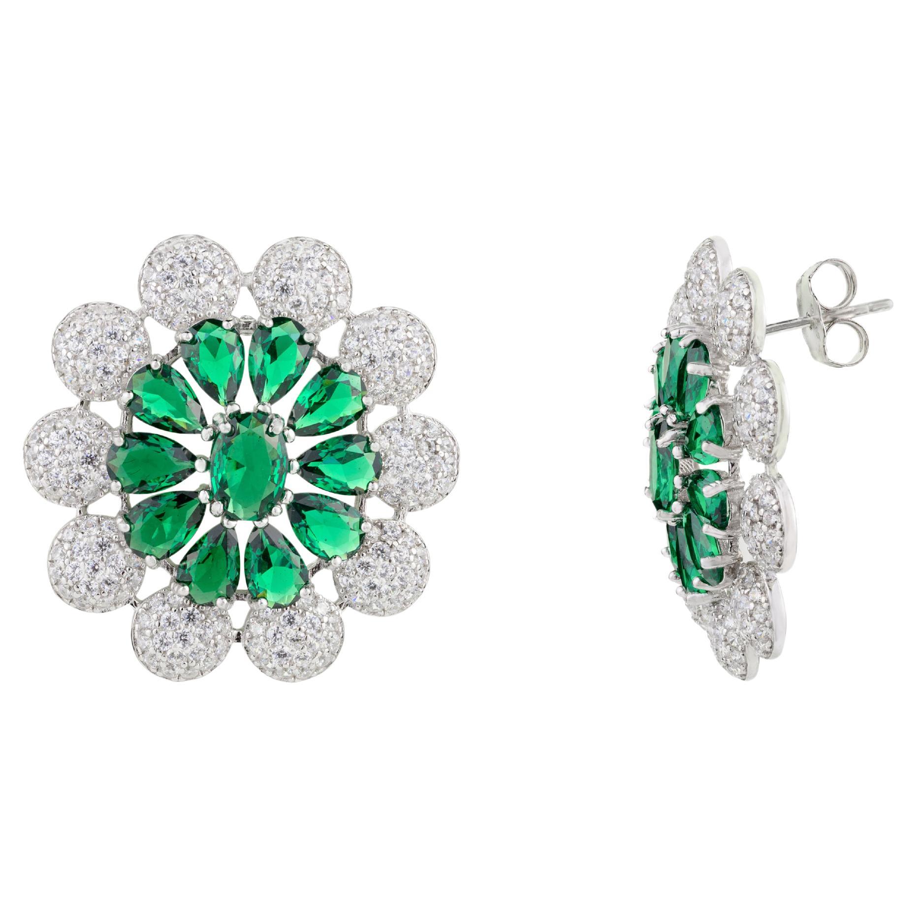 Green Color Zircon Flower Stud Earrings in 925 Silver Fashion Jewelry for Mom For Sale